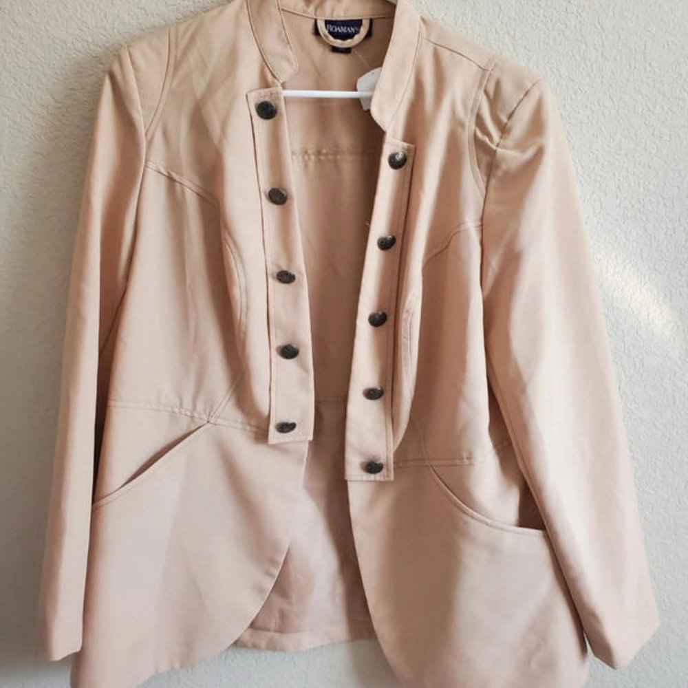 Roaman's beige military open jacket